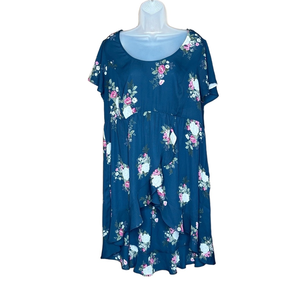 Torrid Dress Womens‎ 12 Sheer Navy High Low Floral Ruffled Boho Cottage Fairy